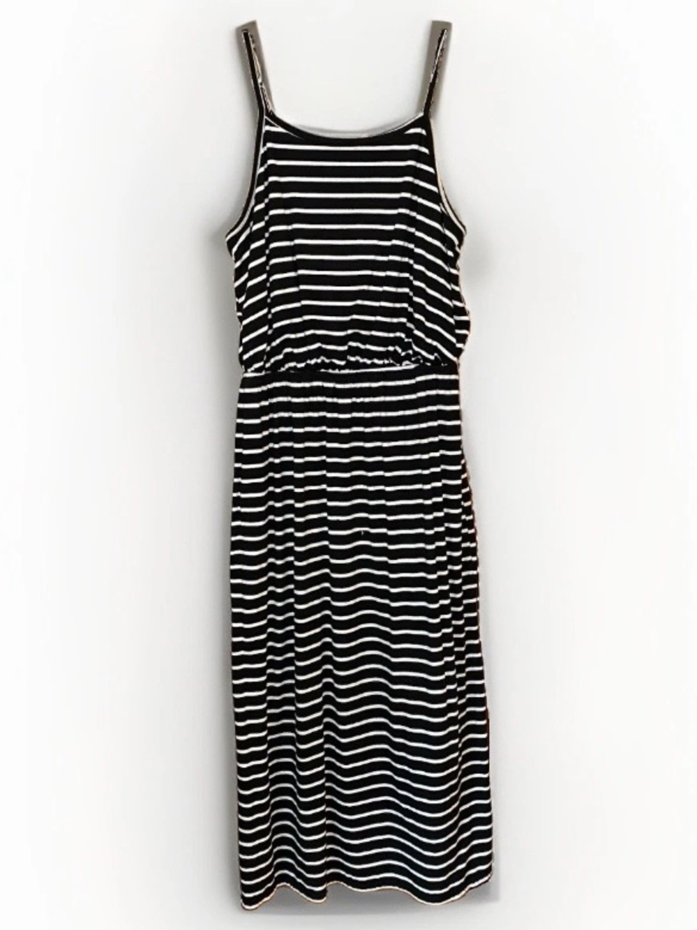 Faded Glory 2xl Dress Black White Striped Maxi Sleeveless Elastic Stretch